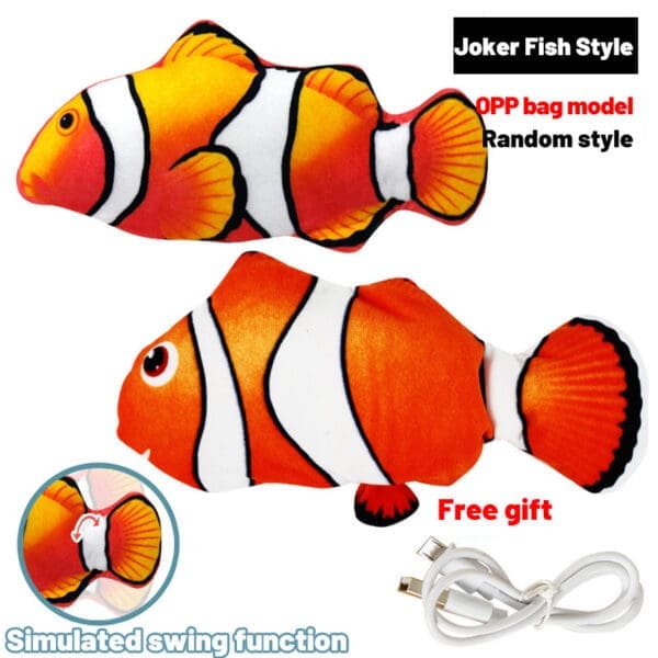 Floppy Wagging Fish USB Charging Simulation Cat Toy Various Types - Clownfish