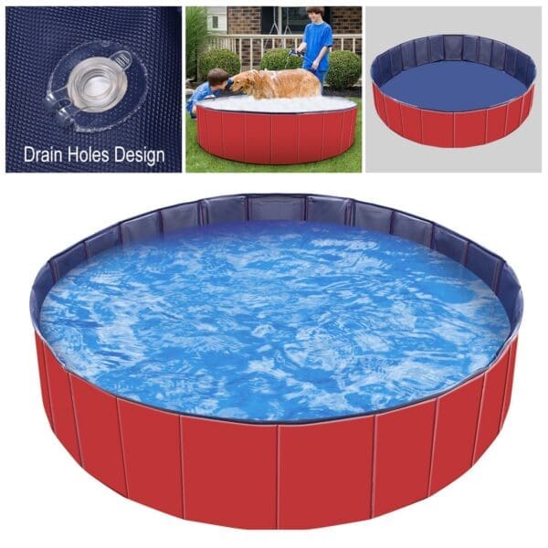 Foldable PVC Pet Swimming Pool Red Blue