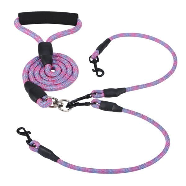 No-Tangle Double Dogs Leash RoseRed, Pink, Green - Image 2