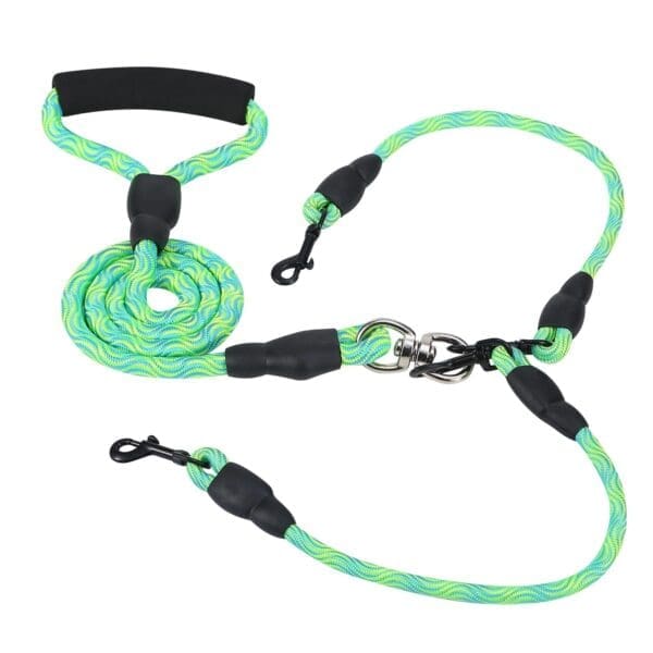 No-Tangle Double Dogs Leash RoseRed Pink Green - Green