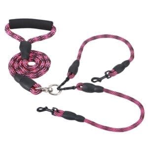 No-Tangle Double Dogs Leash RoseRed Pink Green - RoseRed