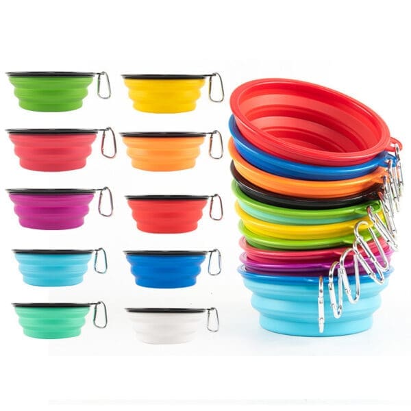 Collapsible Dog Bowl 1000ml 350ml Green Orange Pink Blue Yellow - BLUE 1000ml