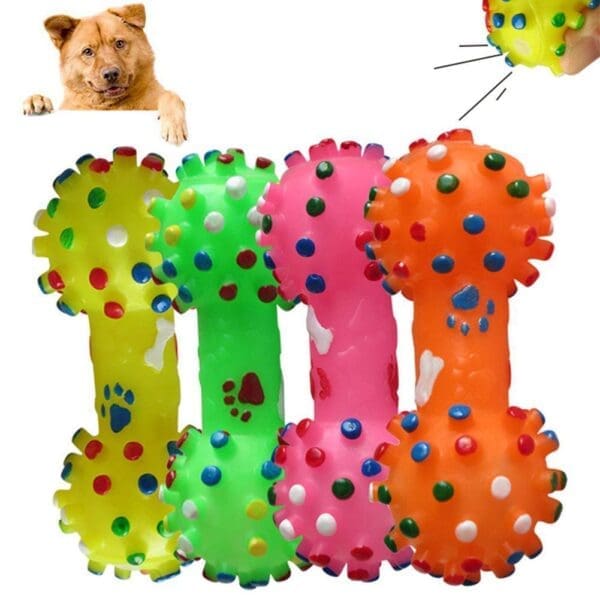 Polka Dot Squeaky Toy Rubber Dumbbell M, S Orange, Yellow, Pink, Green - Image 8