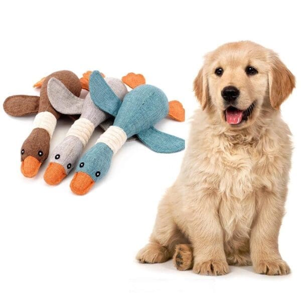 Dog Wild Goose Squeak Toys Brown Beige Blue - Beige