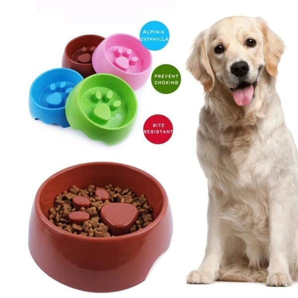 Cute Anti-choke Pet Bowl Blue Brown Pink Green - Pink