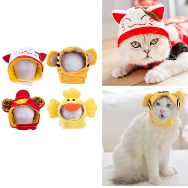 Funny Cat-Dog Cartoon Hat Red Tiger Cat Duck