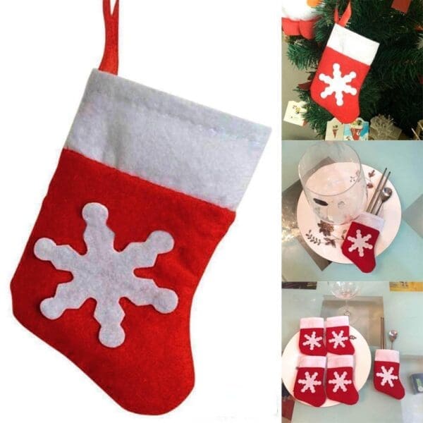 Mini Christmas Stockings Tableware Bags Red