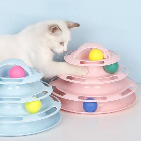 Qsezeny 4 Levels Cat Toy Amusement Yellow Pink Four-tier - Pink Four-tier