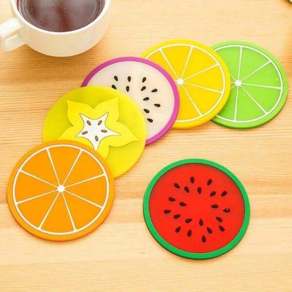 Fruit Shape Silicone Cup Coaster Red Dark Green Beige White Yellow Green - White