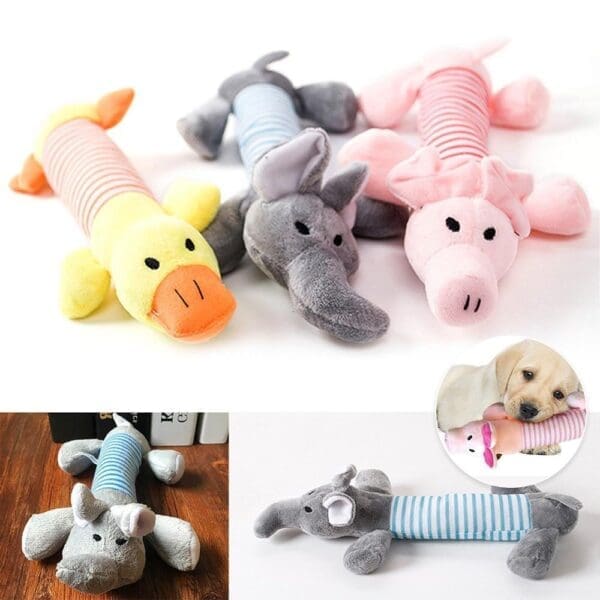 Four-legged Plush Dog Toy Grey Yellow Pink - grey