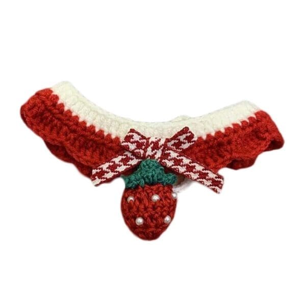 Handmade Knitted Pet Collar Red Strawberry