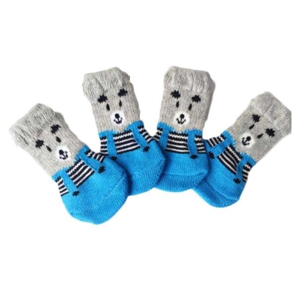 Cats Dogs Knitted Socks Blue Bear Default