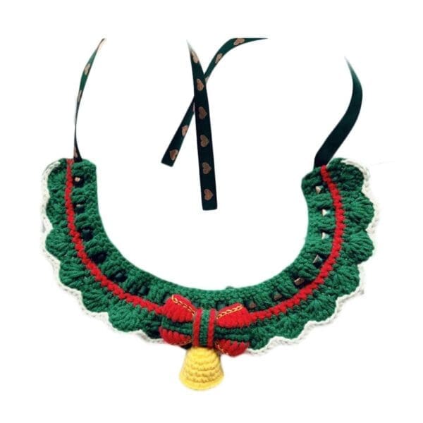 Green Red Handmade Crochet Cat Collar Default