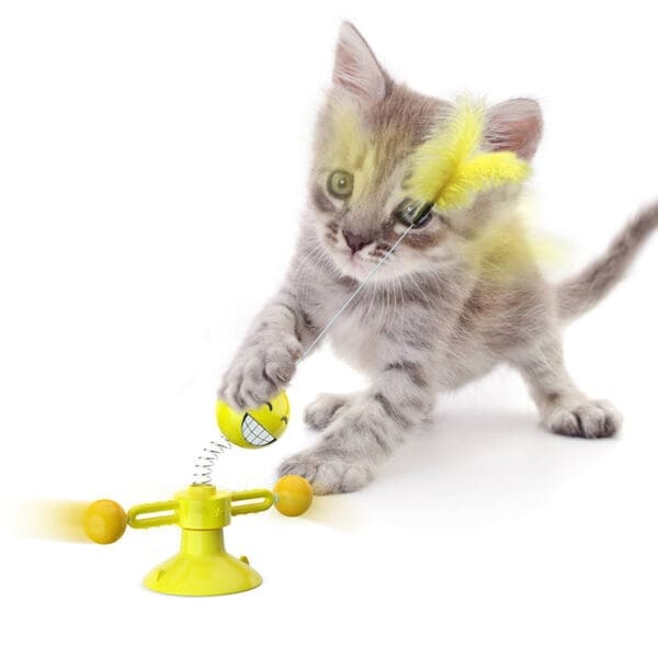 Cat Pet Toy Spinning Ball Feather Yellow