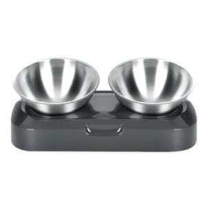 Pet Feeder Stainless Steel Double Bowls Black