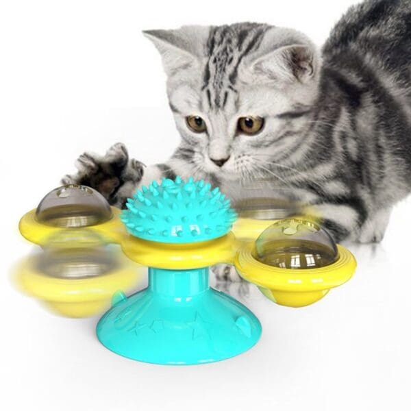 Catnip Windmill Turntable Interactive Cat Toy Yellow Yellow Blue Pink Green Blue - Yellow Blue