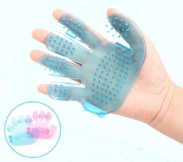 Pet Palm Brush Shampoo Grooming Glove Blue Pink - BLUE