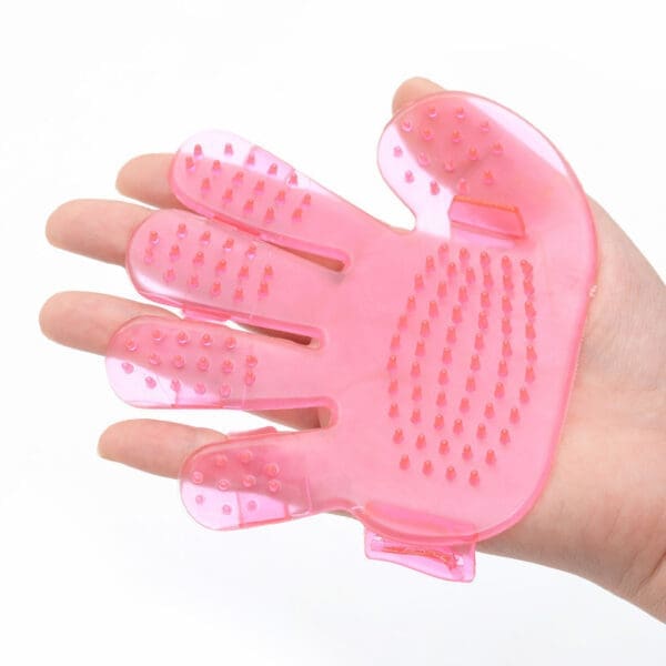 Pet Palm Brush Shampoo Grooming Glove Blue Pink - Pink