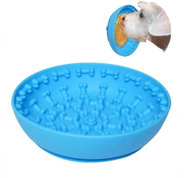 Slow Feeder Dog Bowl with Suction Cup Blue Green