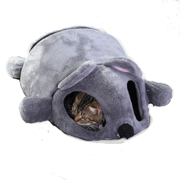 Indoor Cats Bed Mouse Shape Tunnel Cave Gray