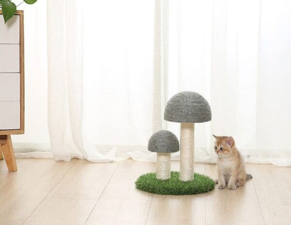 Mushroom Cat Scratching Post Mini Tower Brown, Gray - Image 2