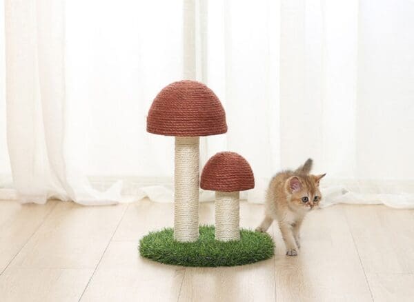 Mushroom Cat Scratching Post Mini Tower Brown Gray