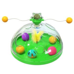 Interactive Cat Toy Ball with Spinning Track Green Yellow Pink Blue - Green