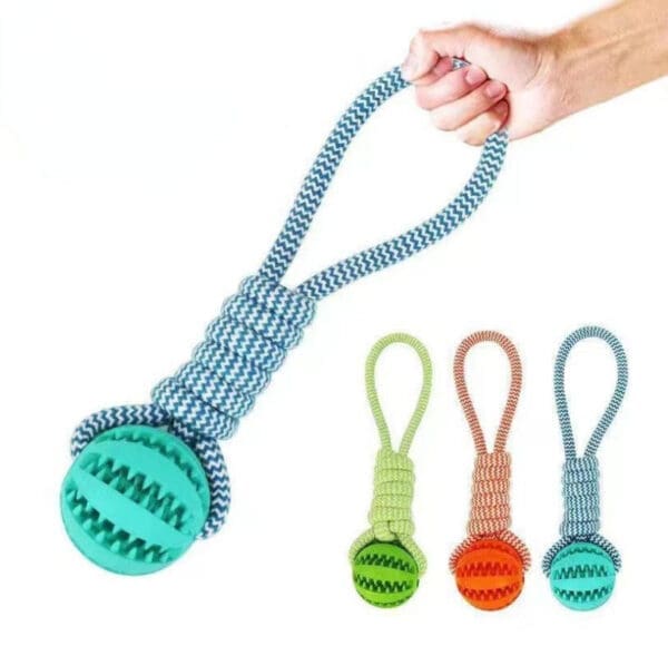 Dog Treat Balls with Hemp Rope Rubber Green Orange Blue - BLUE