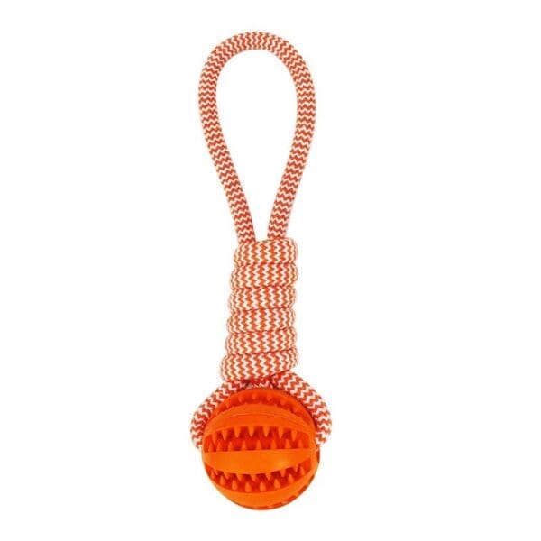 Dog Treat Balls with Hemp Rope Rubber Green Orange Blue - Orange