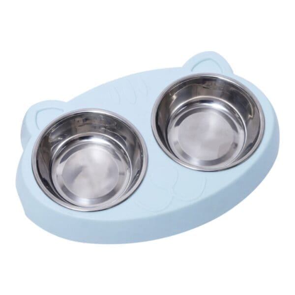 Pet Double Bowls with No Spill Stand Blue Green - BLUE