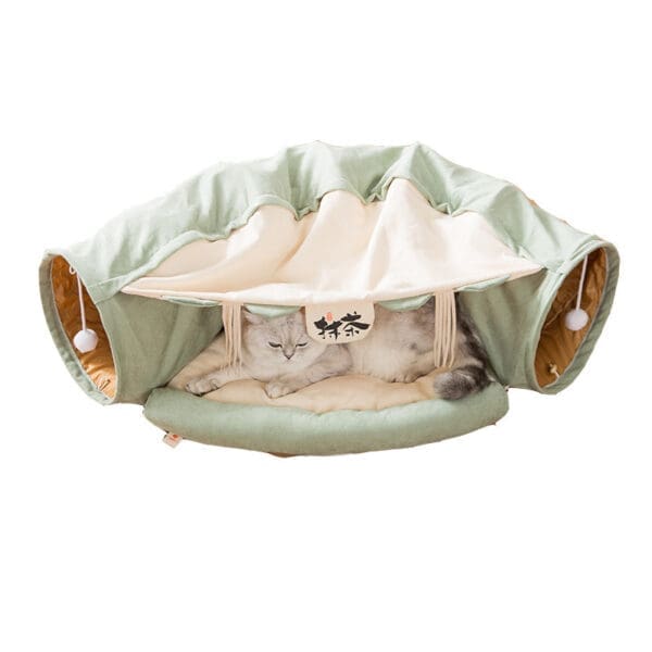 Cat Tunnel Toy Bed with Cushion Mat green coffee brown - Green