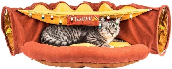 Cat Tunnel Toy Bed with Cushion Mat green coffee brown - Brown