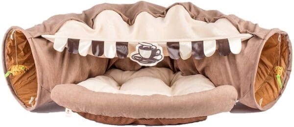 Cat Tunnel Toy Bed with Cushion Mat green coffee brown - Coffee