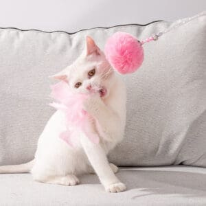 Cat Teaser Fluffyball Wand Pink