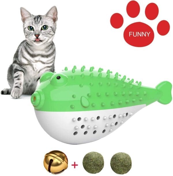 Fish Shape Refillable Catnip Toothbrush Chew Toy yellow green red blue - Green