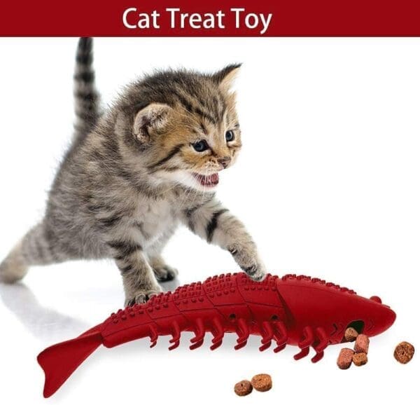 Lobster Shape Cat Toothbrush Interactive Chewing Toy light blue red green blue - Red