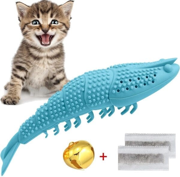 Lobster Shape Cat Toothbrush Interactive Chewing Toy light blue red green blue - Light Blue