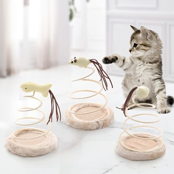 Cat Plush Toy with Spiral Spring Plate Small Ball Small Fish Mouse - Mouse