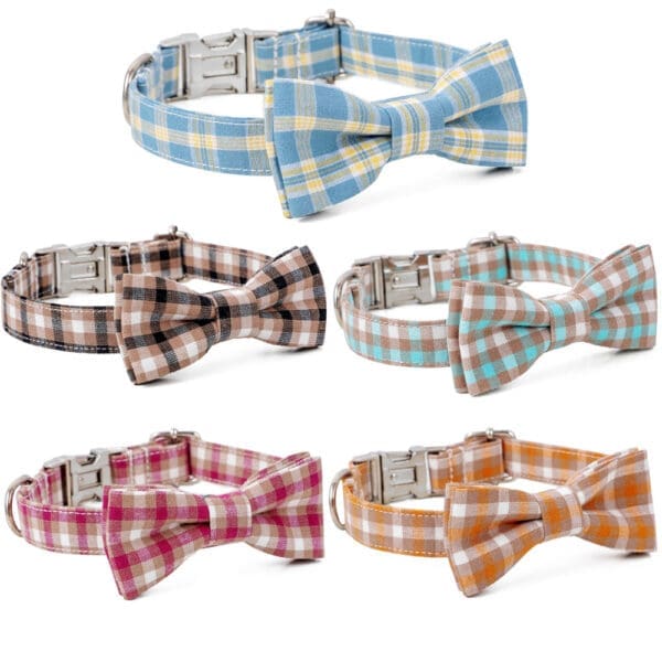 Plaid Dog Collar with Bow Various Styles - Style 3 L 3.0x60cm