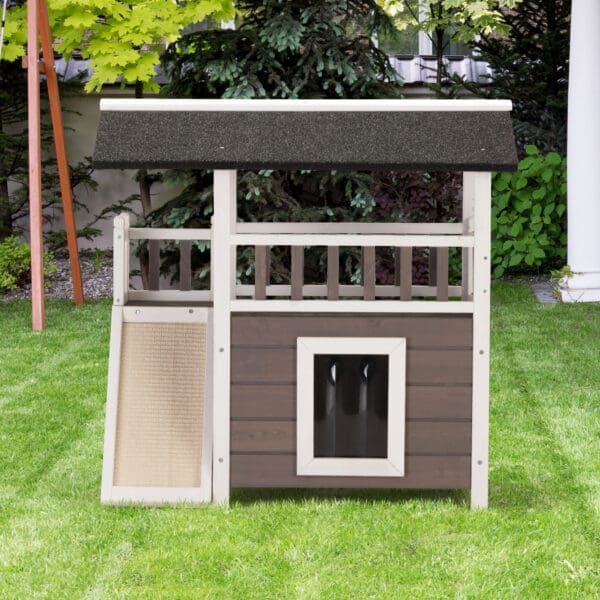 2-Tier Outdoor Dog House Gray-White