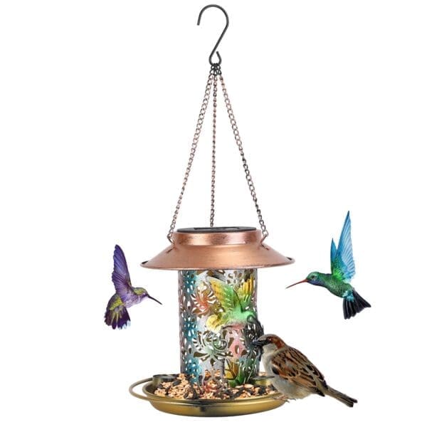 Solar Bird Feeder Hanging Lantern Warm White Light Colorful Brass - colorful