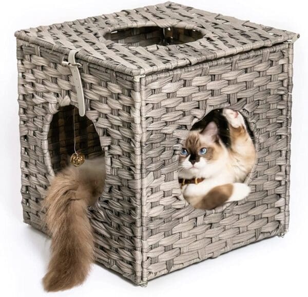 Mewoofun Handmade Cat House Black Grey Brown - grey