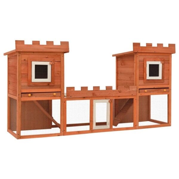 Outdoor Large Rabbit Hutch House Double House Brown