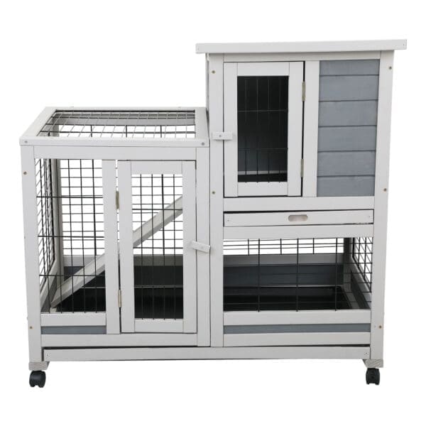 Wooden Rabbit Hutch Outdoor Pet House Off-white