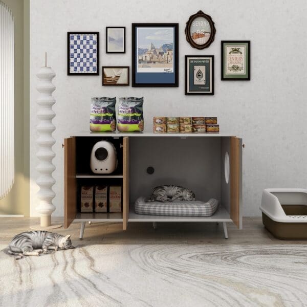 Litter Box Enclosure Furniture Style Various Colors - White+Walnut