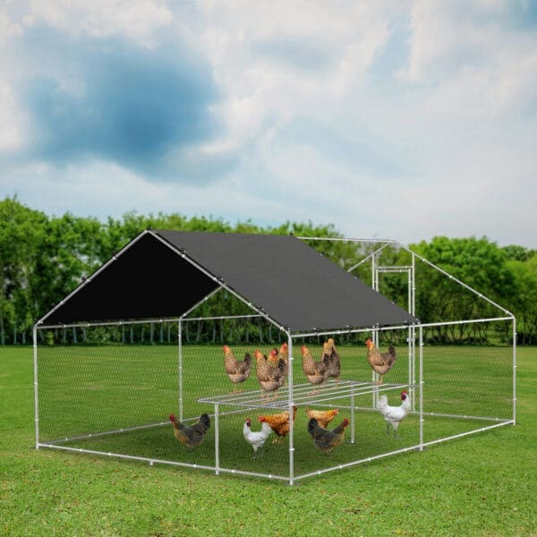 Large Metal Chicken Coop Silver