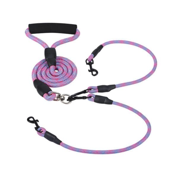 Outdoor No-Tangle Double Dogs Leash Pink Green