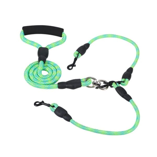 Outdoor No-Tangle Double Dogs Leash Pink, Green - Image 2