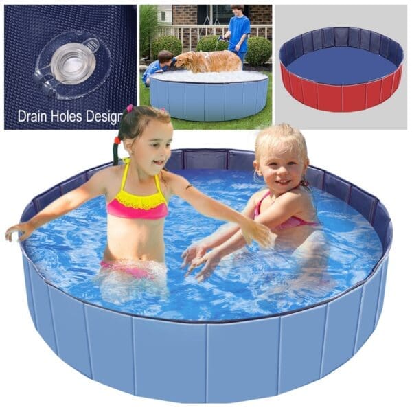 Foldable Pet Swimming Pool Red Blue - BLUE