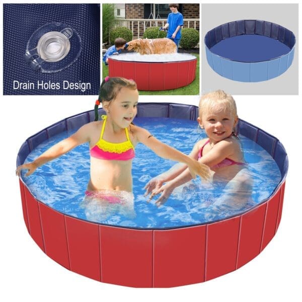 Foldable Pet Swimming Pool Red Blue - Red